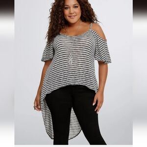 TORRID Black/White Striped Hi Low Hacci Knit Top 0XL